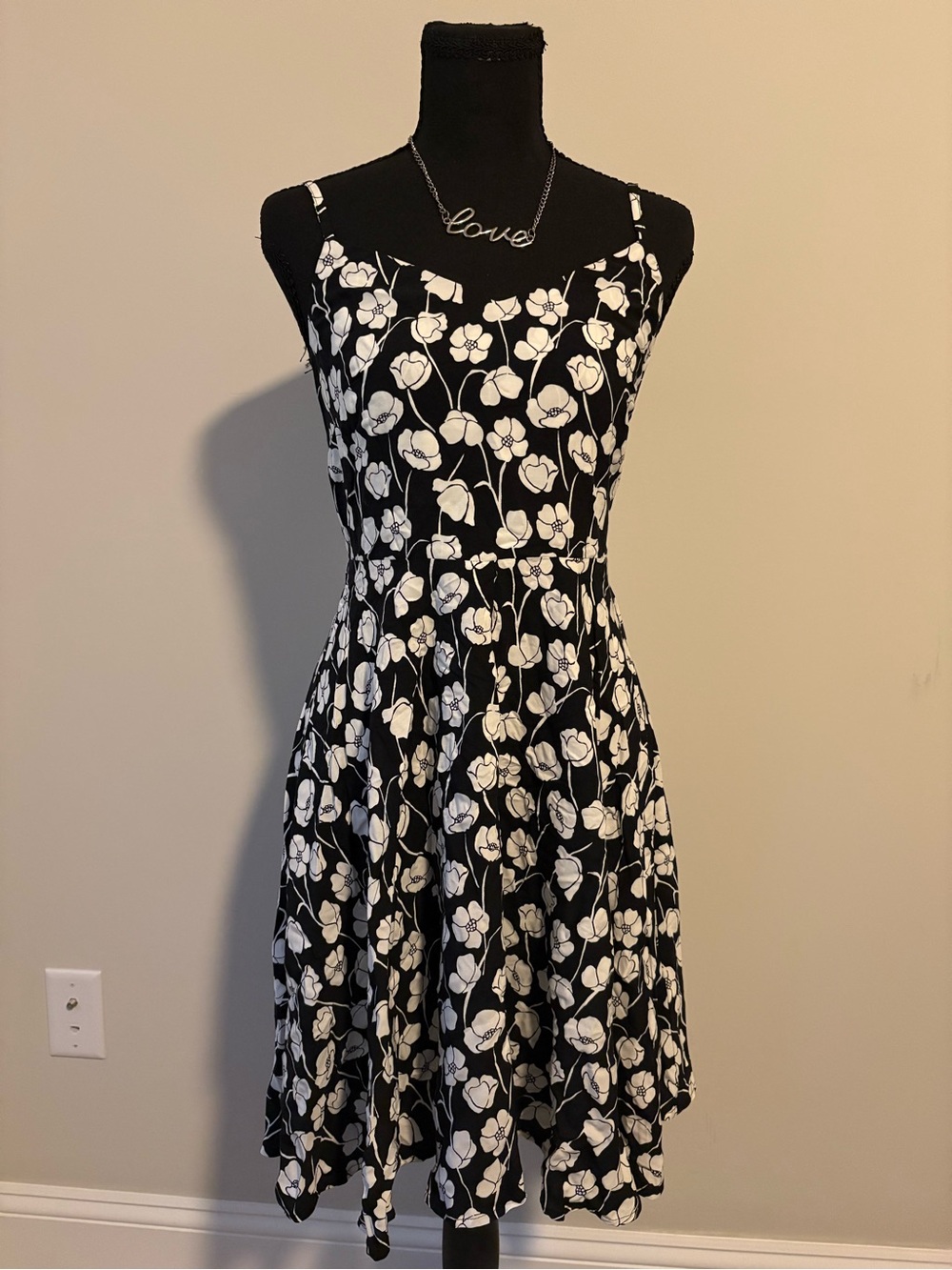 GAP Black & White Floral Dress with Smocked Bodice